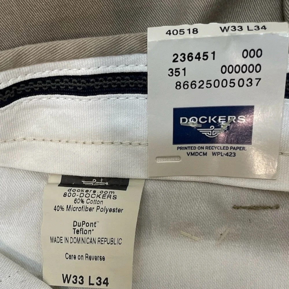DOCKERS Men’s Khaki with Stain Defender Classic Fit Trousers Size‎ 33” x 34” NWT